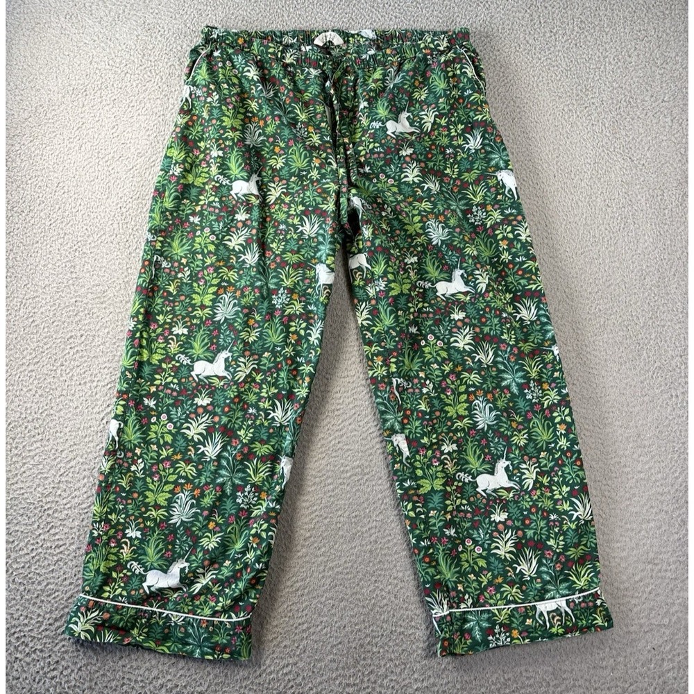 Print Fresh Unicorn Garden Pajama Pants Womens XL Green 100% Cotton Lounge